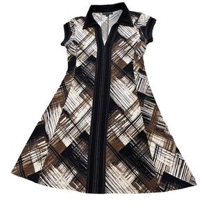 Connected Apparel Brown Sheath Retro Faux Wrap Dress, Size 12
